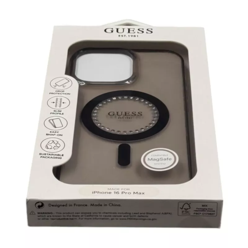 Guess IML Rhinestones MagSafe Θήκη για iPhone 16 Pro Max (Μαύρο)