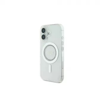 Guess GUHMP16SPFTDTEH Σκληρή Θήκη IML Rhinestones MagSafe για Apple iPhone 16 6,1 ίντσες Λευκό