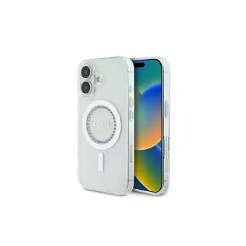 Guess GUHMP16MPFTDTEH Σκληρή Θήκη IML Rhinestones MagSafe για Apple iPhone 16 Plus 6,7 ίντσες Λευκό