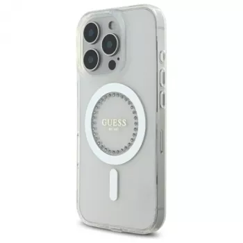 Guess GUHMP16LPFTDTEH Σκληρή Θήκη για Apple iPhone 16 Pro 6,3 ίντσες Λευκό IML Strasssteine MagSafe