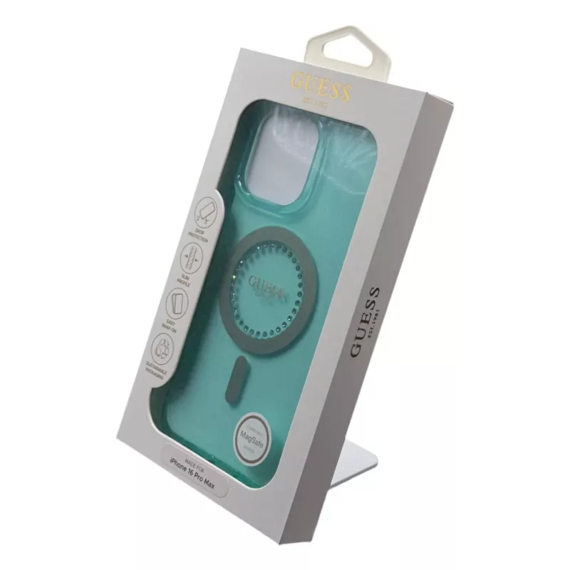 Guess IML Rhinestones MagSafe Θήκη για iPhone 16 Pro Max (Πράσινο)