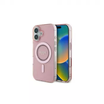 Guess IML Rhinestones MagSafe Θήκη για iPhone 16 (Ροζ)