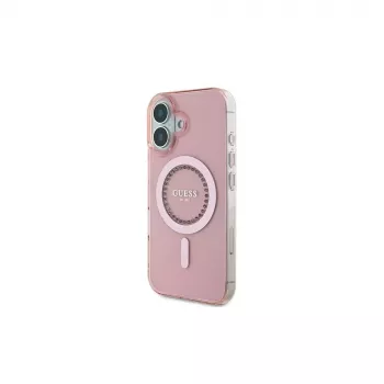 Guess IML Rhinestones MagSafe Θήκη για iPhone 16 (Ροζ)
