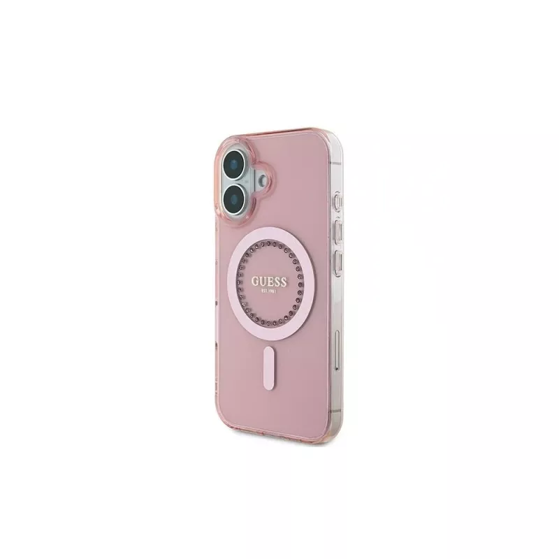 Guess IML Rhinestones MagSafe Θήκη για iPhone 16 (Ροζ)