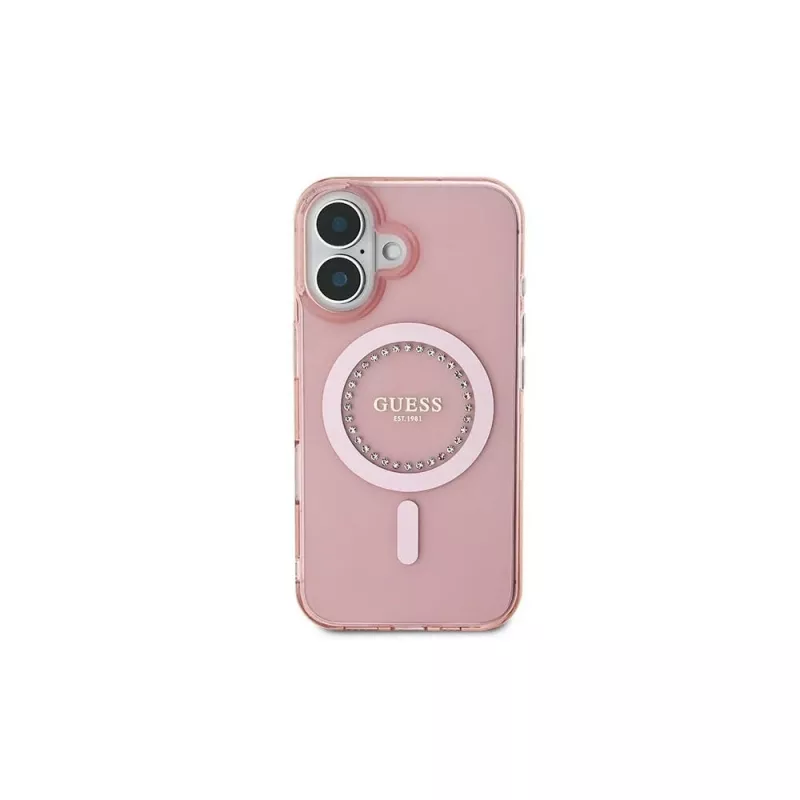 Guess IML Rhinestones MagSafe Θήκη για iPhone 16 (Ροζ)