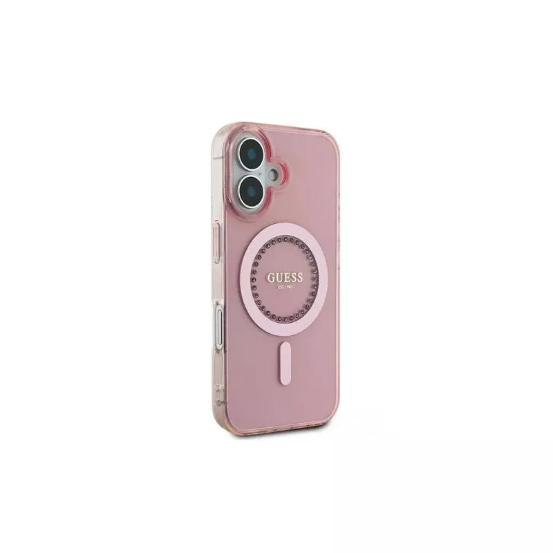 Guess IML Rhinestones MagSafe Θήκη για iPhone 16 (Ροζ)