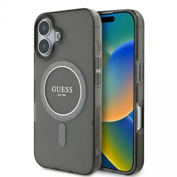 Guess GUHMP16MHFGEREK iPhone 16 Plus 6.7 Μαύρο Σκληρή Θήκη IML Glitter Circle MagSafe
