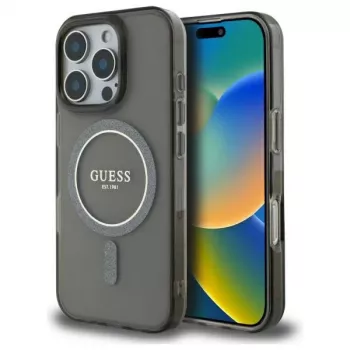 Guess GUHMP16LHFGEREK Σκληρή Θήκη IML Glitter Circle MagSafe για iPhone 16 Pro 6.3 Μαύρο