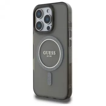Guess GUHMP16LHFGEREK Σκληρή Θήκη IML Glitter Circle MagSafe για iPhone 16 Pro 6.3 Μαύρο