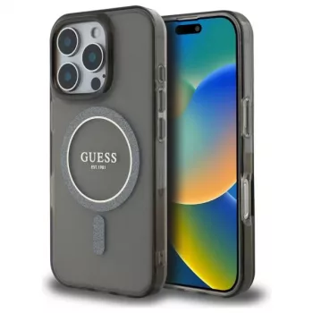 Guess GUHMP16XHFGEREK Σκληρή Θήκη IML Glitter Circle MagSafe για iPhone 16 Pro Max 6,9 ίντσες Μαύρο