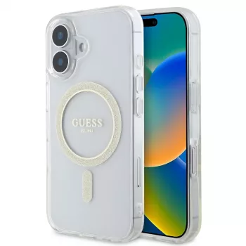 Guess GUHMP16SHFGERET iPhone 16 Διάφανη Σκληρή Θήκη IML Glitter Circle MagSafe