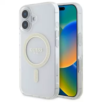 Guess GUHMP16MHFGERET iPhone 16 Plus 6,7 ίντσες Διάφανη Σκληρή Θήκη IML Glitter Circle MagSafe