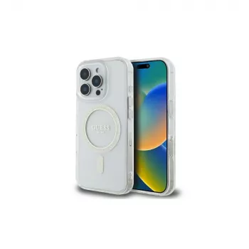Guess GUHMP16LHFGERET iPhone 16 Pro 6,3 ίντσες Διάφανη Σκληρή Θήκη IML Glitter Circle MagSafe