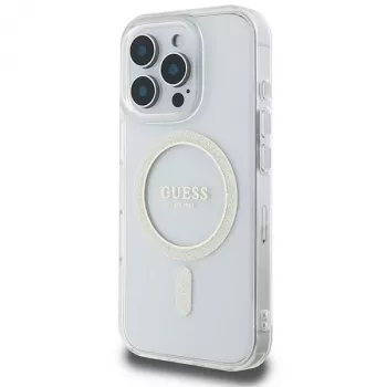 Guess Glitter Circle MagSafe Σκληρή Θήκη για Apple iPhone 16 Pro Max (6,9 ίντσες) - Διάφανο