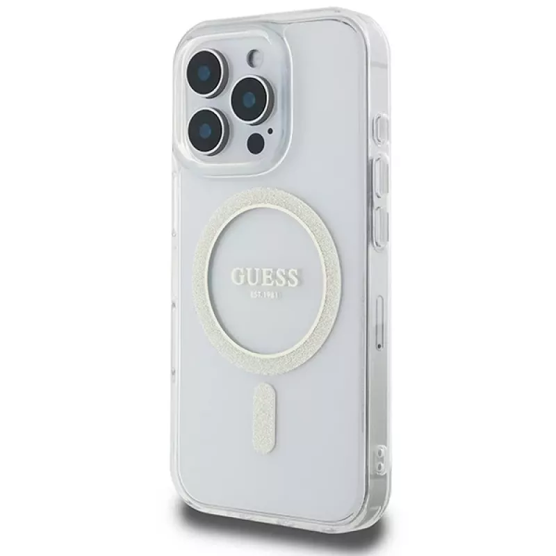 Guess Glitter Circle MagSafe Σκληρή Θήκη για Apple iPhone 16 Pro Max (6,9 ίντσες) - Διάφανο