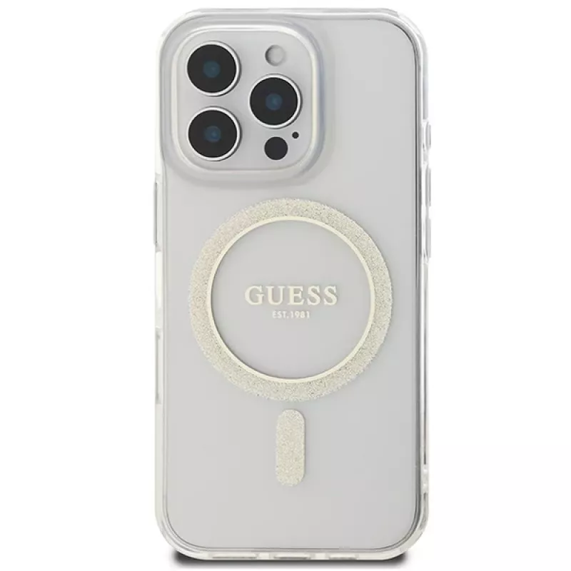 Guess Glitter Circle MagSafe Σκληρή Θήκη για Apple iPhone 16 Pro Max (6,9 ίντσες) - Διάφανο