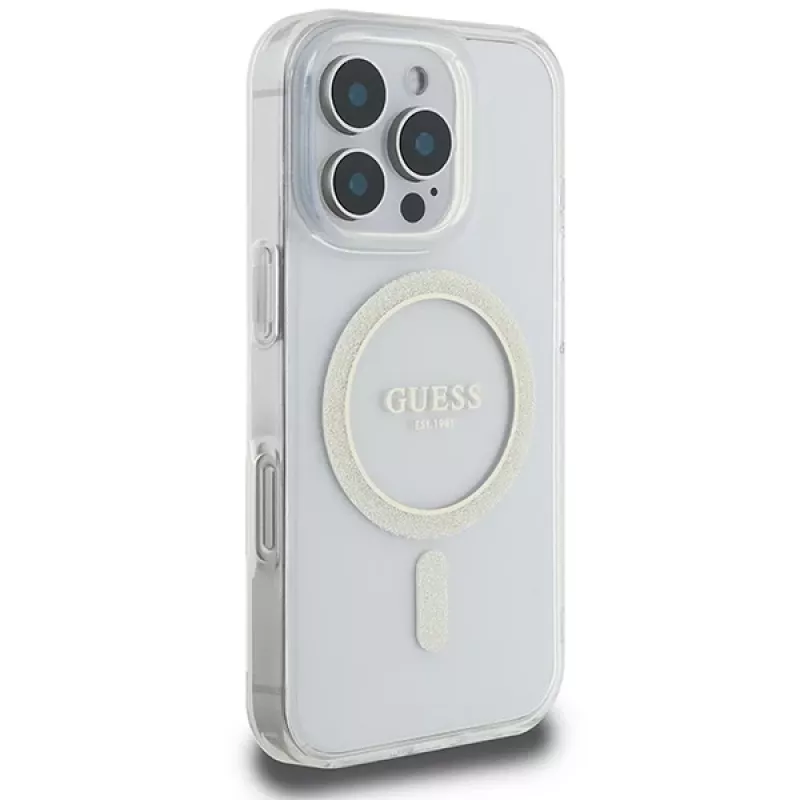 Guess Glitter Circle MagSafe Σκληρή Θήκη για Apple iPhone 16 Pro Max (6,9 ίντσες) - Διάφανο
