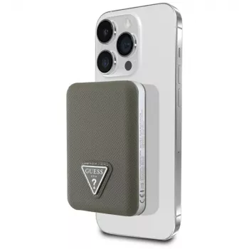 GUESS Grained Triangle Ασύρματο Power Bank 5000mAh 15W USB-C MagSafe Καφέ
