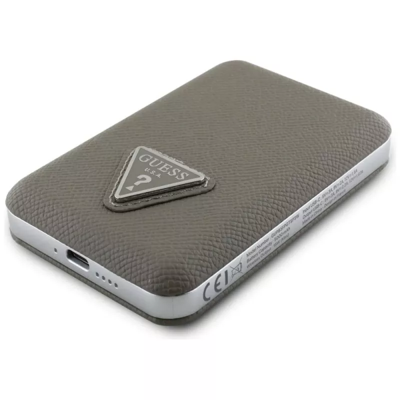 GUESS Grained Triangle Ασύρματο Power Bank 5000mAh 15W USB-C MagSafe Καφέ