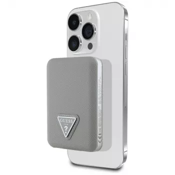 GUESS Grained Triangle Ασύρματο Power Bank 5000mAh 15W USB-C MagSafe Μπεζ
