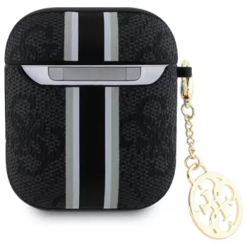 Guess GUA2P4RPSK AirPods 1/2 Θήκη Μαύρο 4G Printed Stripes Charm
