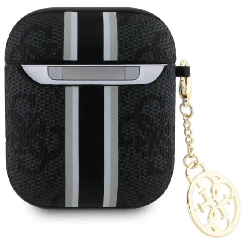 Guess GUA2P4RPSK AirPods 1/2 Θήκη Μαύρο 4G Printed Stripes Charm