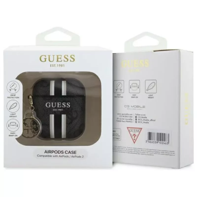 Guess GUA2P4RPSK AirPods 1/2 Θήκη Μαύρο 4G Printed Stripes Charm