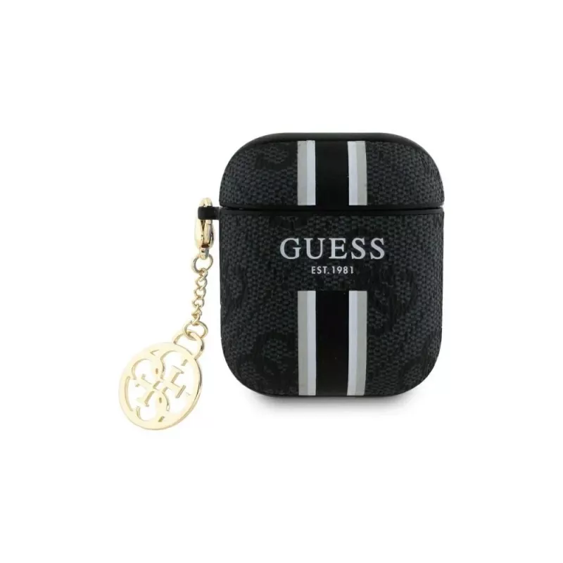 Guess GUA2P4RPSK AirPods 1/2 Θήκη Μαύρο 4G Printed Stripes Charm