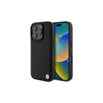 BMW Signature Collection Σκληρή θήκη για Apple iPhone 16 Pro Max 6,9 ιντσών Γνήσιο Δέρμα Μαύρο Hot Stamp MagSafe