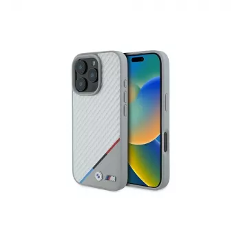 BMW M Carbon Tricolor Line Σκληρή θήκη για iPhone 16 Pro 6,3 ιντσών Γκρι MagSafe