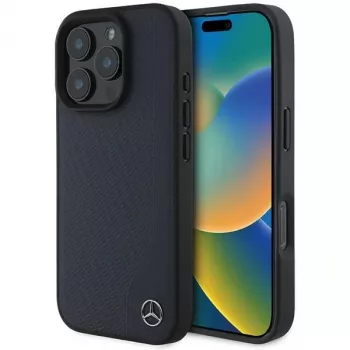 Mercedes-Benz MEHMP16X23RBGVV iPhone 16 Pro Max 6,9 ιντσών Μπλε Σκληρή θήκη με Δερματίνη Ξύλου MB και MagSafe