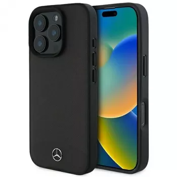 Mercedes-Benz MEHMP16X23RBARK iPhone 16 Pro Max 6,9 ιντσών Μαύρη Σκληρή θήκη Δέρμα με Υφή και Λείο MagSafe