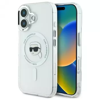 Karl Lagerfeld KLHMP16SHLSKIH Σκληρή θήκη IML Metal Karl Head MagSafe για Apple iPhone 16 6,1 ιντσών, Λευκό