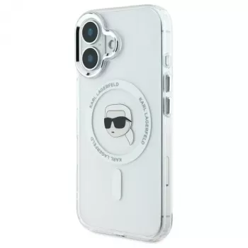 Karl Lagerfeld KLHMP16SHLSKIH Σκληρή θήκη IML Metal Karl Head MagSafe για Apple iPhone 16 6,1 ιντσών, Λευκό