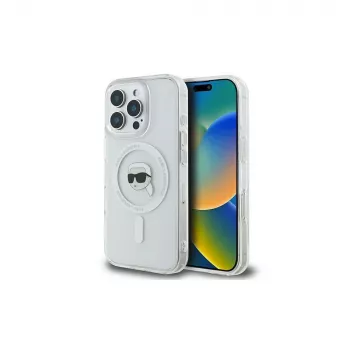 Karl Lagerfeld KLHMP16LHLSKIH Σκληρή θήκη IML Metal Karl Head MagSafe για Apple iPhone 16 Pro, Λευκό