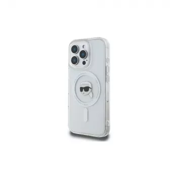 Karl Lagerfeld KLHMP16LHLSKIH Σκληρή θήκη IML Metal Karl Head MagSafe για Apple iPhone 16 Pro, Λευκό