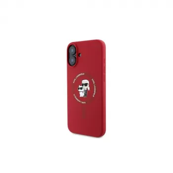 Karl Lagerfeld iPhone 16 Plus 6,7 ιντσών Σκληρή θήκη Σιλικόνης Karl & Choupette Ring MagSafe - Κόκκινο
