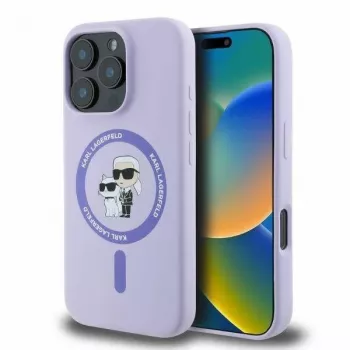 Karl Lagerfeld KLHMP16LSCMKCRHU iPhone 16 Pro 6,3 ιντσών Μωβ Σιλικόνης Σκληρή θήκη με Karl & Choupette Ring MagSafe
