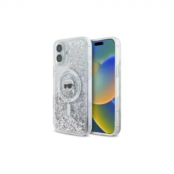 Karl Lagerfeld Θήκη Hardcase MagSafe Liquid Glitter Karl Head για iPhone 16 Plus, Διάφανη