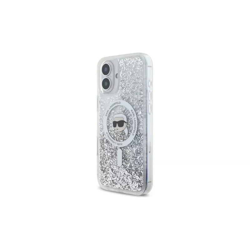 Karl Lagerfeld Θήκη Hardcase MagSafe Liquid Glitter Karl Head για iPhone 16 Plus, Διάφανη
