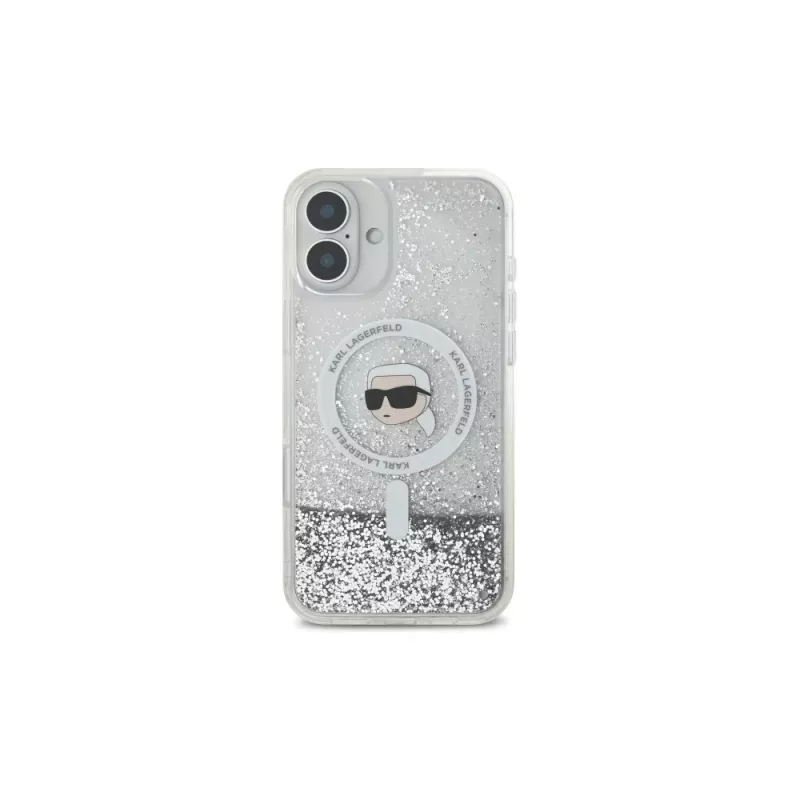 Karl Lagerfeld Θήκη Hardcase MagSafe Liquid Glitter Karl Head για iPhone 16 Plus, Διάφανη