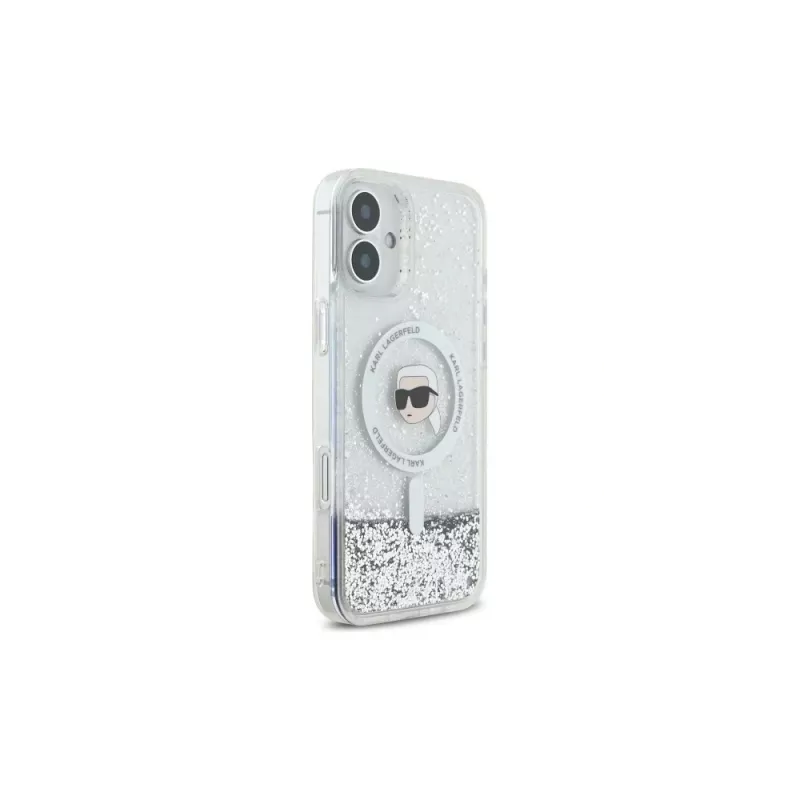 Karl Lagerfeld Θήκη Hardcase MagSafe Liquid Glitter Karl Head για iPhone 16 Plus, Διάφανη
