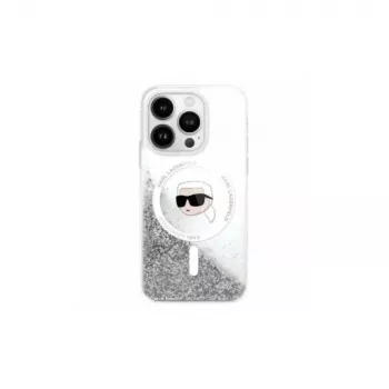 Karl Lagerfeld Θήκη MagSafe Liquid Glitter Karl Head για iPhone 16 Pro Διάφανη