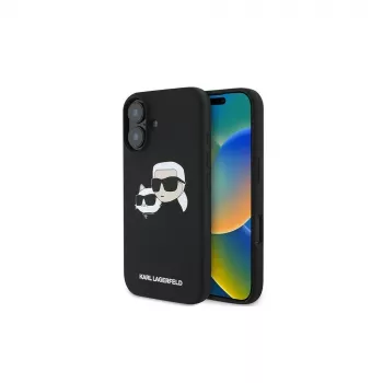 Karl Lagerfeld iPhone 16 Plus 6,7 inch Μαύρη Θήκη Hardcase Σιλικόνης Double Heads Print MagSafe
