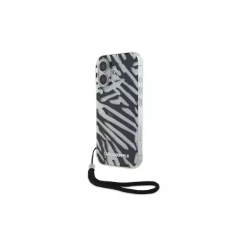 Karl Lagerfeld Θήκη Πλάτης IML Zebra Pattern & Cord για Apple iPhone 16 - Μαύρη