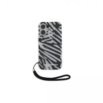Karl Lagerfeld Θήκη Πλάτης IML Zebra Pattern & Cord για Apple iPhone 16 - Μαύρη