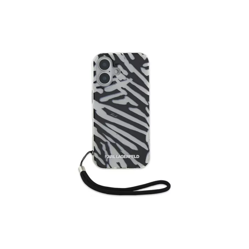 Karl Lagerfeld Θήκη Πλάτης IML Zebra Pattern & Cord για Apple iPhone 16 - Μαύρη