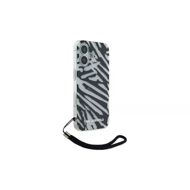 Karl Lagerfeld Θήκη Πλάτης IML Zebra Pattern & Cord για Apple iPhone 16 - Μαύρη