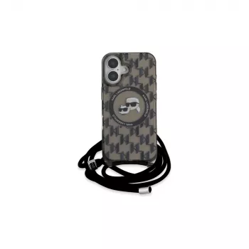 Karl Lagerfeld KLHMP16SHCKCKLCK iPhone 16 6,1 Μαύρη Θήκη Hardcase IML Crossbody Monogram Karl & Choupette Head MagSafe