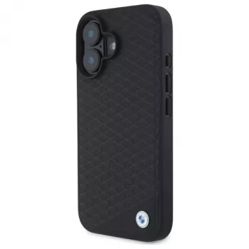 BMW BMHMP16S23RDDK iPhone 16 6,1 inch Μαύρη σκληρή θήκη Sign Leather Diamond Metal Logo MagSafe